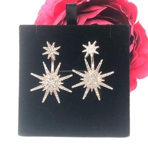 Rose Gold Tone & CZ Starburst Jacket Earrings
